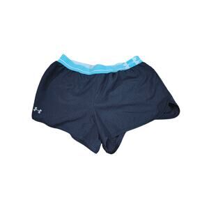 Under Armour Heat Gear Fitted Black Blue Athletic Gym Shorts M Elastic Waist
